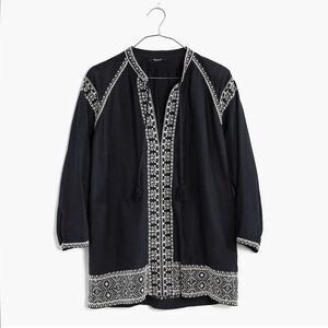 Madewell -348‎ Embroidered Camelia Tassel Top Black 3/4 Sleeve Size Small